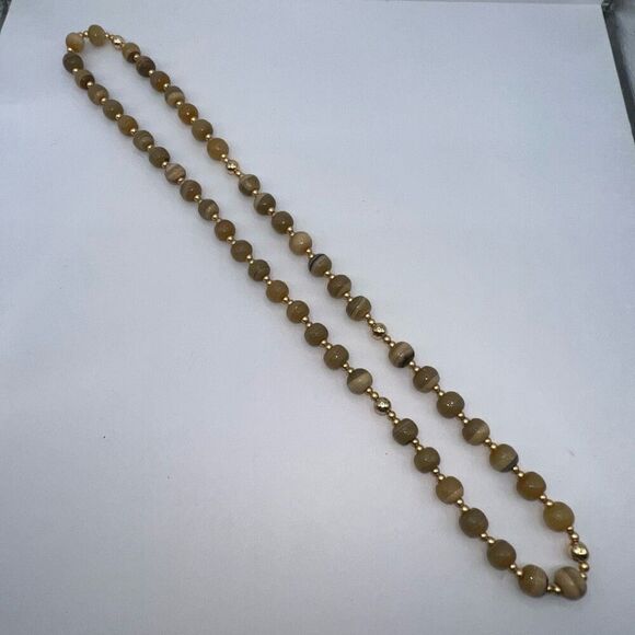 Round Stone Vintage Estate Necklace Bead Earth Tone Beige Iridescent Multi - Picture 5 of 7